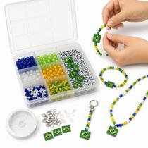 Kit Miçangas Infantil Brasil Apliques Bolinhas Letras Fio de Silicone Para Pulseira Colar E Chaveiro