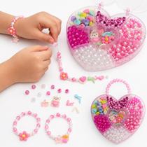 Kit Miçangas Infantil com Caixa Coração Letras Pérolas Conchas Pingentes Para Pulseiras e Colares Kit Miçangas Infantil com Caixa Coração Letras Pérolas Conchas Pingentes Para Pulseiras e Colares