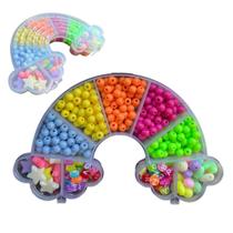 Kit Miçangas Infantil Maleta Estojo 1850 Peças para Montar Bijuterias Pulseiras Colares + Fio de Silicone e Fio de Cetim