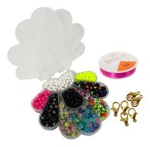 Kit Miçangas Letra Neon Bola Leitosa Perola Brilha No Escuro