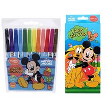 Kit Mickey Mouse Escolar Canetinha + Lápis De Cor Molin Kit Mickey Mouse Escolar Canetinha + Lápis De Cor Molin