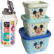 Kit Mickey Porta Lanche Infantil Garrafa Antivazamento Potes Kit Mickey Porta Lanche Infantil Garrafa Antivazamento Potes