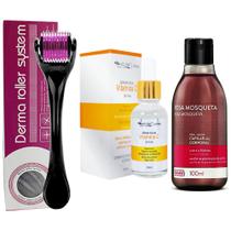 Kit Microagulhamento: Dermaroller + Sérum Hidratante Vitamina C + Óleo Corporal Kit Microagulhamento: Dermaroller + Sérum Hidratante Vitamina C + Óleo Corporal