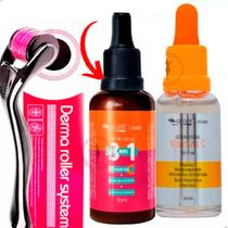 Kit Microagulhamento Dermaroller +Sérum3em1 +Vitamina C 2022