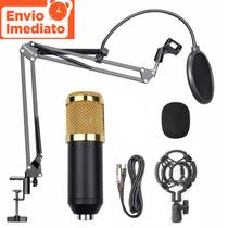 Kit Microfone Condensador Profissional Completo Bm800 Dourado com Pop Filter Aranha Braço Articulado - MX