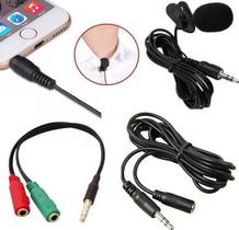 Kit Microfone De Lapela Para Câmera Celular Extensor + Adaptador P3 Smartphone Universal Videos