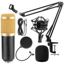 Kit Microfone Estúdio Profissional Suporte Móvel Pop Filter
