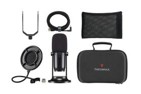 Kit Microfone gamer,Thronmax,LED's,USB-C,4 padrões polares,96 KHz,pop filter