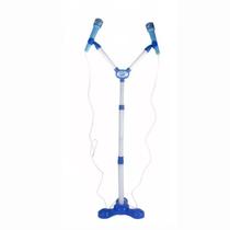 Kit Microfone Infantil Duplo Pedestal Luz Som Conecta Celular Pilha Azul Kit Microfone Infantil Duplo Pedestal Luz Som Conecta Celular Pilha Azul