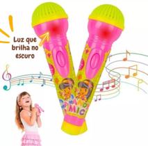 Kit Microfone Infantil Feminino Brinquedo Musical com Luz e Som para Crianças Princesas + Óculos de Sol Coração Rosa