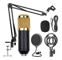 Kit Microfone Profissional Completo Bm800 Dourado com Pop Filter Aranha Braço Articulado - Nova Voo