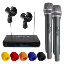 Kit Microfone sem Fio Duplo TK V202N VHF com 2 Suportes B18A e Espuma Onyx Kit Microfone sem Fio Duplo TK V202N VHF com 2 Suportes B18A e Espuma Onyx