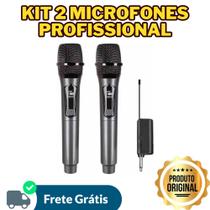 Kit microfones EL5005 sem fio UHF recarregável display LED alcance até 30m
