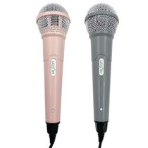 Kit Microfones Para Karaoke Igreja Bar Cinza E Rosa Com Cabo