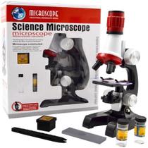 Kit microscopio aumento 100x 400x 1200x led com acessorios estudo laboratorio infantil
