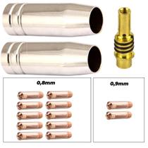 Kit Mig 15ak - 10 Bicos De Contato 0,8mm + 2 Bicos De Contato 0,9mm + 2 Bocais 12mm + 1 Porta Bico (Difusor)