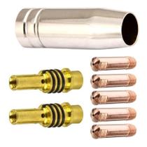 Kit Mig 15ak - 5 Bicos 0,8mm M6x25 + 1 Bocal para Tocha 12mm + 2 Porta Bico (Difusor)