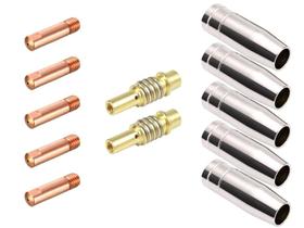 Kit Mig 15ak - 5 Bicos De Contato 0,8mm + 5 Bocais 12mm + 2 Porta Bico (Difusor) Kit Mig 15ak - 5 Bicos De Contato 0,8mm + 5 Bocais 12mm + 2 Porta Bico (Difusor)