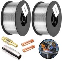 Kit Mig - 2 Arames Solda Mig S/ Gás 0,8mm + 2 Bicos de Contato 0,8mm + 1 Bocal 12mm 15ak + 1 Difusor 15ak