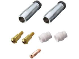 Kit Mig 24kd - 2 Bocal 12mm / 1 Bico M6x25 0,8mm / 2 Difusor Cerâmico / 2 Porta Bico de Contato M6 Kit Mig 24kd - 2 Bocal 12mm / 1 Bico M6x25 0,8mm / 2 Difusor Cerâmico / 2 Porta Bico de Contato M6