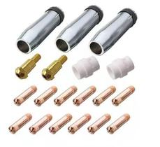 Kit Mig 24kd - 3 Bocal 12mm + 12 Bicos M6x25 0,8mm + 2 Difusor Cerâmico + 2 Porta Bico de Contato M6 Kit Mig 24kd - 3 Bocal 12mm + 12 Bicos M6x25 0,8mm + 2 Difusor Cerâmico + 2 Porta Bico de Contato M6