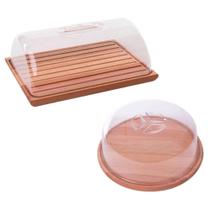 Kit Migalheira 36cm e Boleira 33cm Madeira Tampa Acrílica Essence Mesa Posta Kit Migalheira 36cm e Boleira 33cm Madeira Tampa Acrílica Essence Mesa Posta