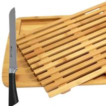 Kit Migalheira de Bambu Hauskraft Faca para Pão 8 Tábua com Grade