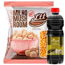 Kit Milho Mushroom 500g Pipoca + Molho Real Sabor 900ml Pimenta Alho Shoyu Ltt Alimentos