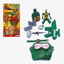 Kit Militar Infantil Completo Máscara e Acessórios Brinquedo Soldado Força Tática