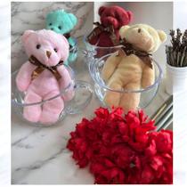 Kit Mimo 04 Xicaras Cristal Capuccino 180ml + 01 Ursinho Pelúcia