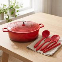 Kit Mimo Style Caçarola Panela Baixa Cerâmica Antiaderente 28cm Vermelha 4,6L Fundo Triplo e Jogo Completo de Utensílios de Silicone Kit Mimo Style Caçarola Panela Baixa Cerâmica Antiaderente 28cm Vermelha 4,6L Fundo Triplo e Jogo Completo de Utensílios de Silicone