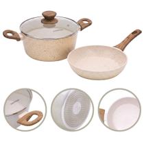 Kit Mimo Style Caçarola Panela e Frigideira Antiaderente 20cm Marmorizado para Fogão de Indução