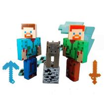 Kit Minecraft 2 Bonecos + Espada/Picareta 31 cm Kit Minecraft 2 Bonecos + Espada/Picareta 31 cm
