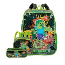 Kit Minecraft Mochila De Costas Com Lancheira E Estojo