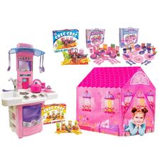 Kit Minha Casinha Rosa Com Cozinha e Acessórios P/ Criança