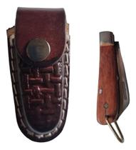 Kit Mini Bainha Couro E Canivete Aço Carbono Chaveirinho