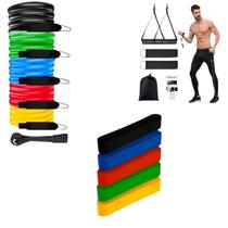 Kit Mini Band 5 Faixa Elástica Academia Treino + Kit Extensor 11 peças Tube Band De Resistência