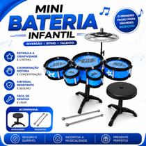 Kit Mini Bateria Musical Infantil ToyKing, Completa com Banquinho, Prato e Baquetas, Brinquedo Instrumento Musical Educativo Kit Mini Bateria Musical Infantil ToyKing, Completa com Banquinho, Prato e Baquetas, Brinquedo Instrumento Musical Educativo