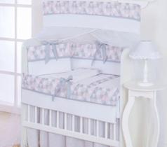 Kit Mini Berço 08 peças Bandeirola Rosê com Cinza