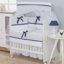 Kit Mini Berço 08 peças Chevron Cinza com Marinho