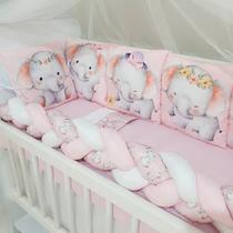 Kit Mini Berço 12 peças Saia de Berço Menina Elefantinha Rosa
