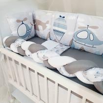 Kit Mini Berço 12 peças Saia de Berço Menino Balão Cinza