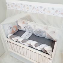 Kit Mini Berço 12 peças Saia de Berço Menino Elefante Cinza Kit Mini Berço 12 peças Saia de Berço Menino Elefante Cinza