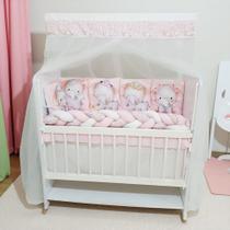 Kit Mini Berço 13 peças Bebê Menina Elefantinha Rosa