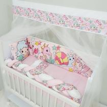 Kit Mini Berço 13 peças Bebê Menina Fundo do Mar Rosa