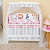 Kit Mini Berço 13 Peças Enxoval Bebê Menina Safari Rosa Kit Mini Berço 13 Peças Enxoval Bebê Menina Safari Rosa