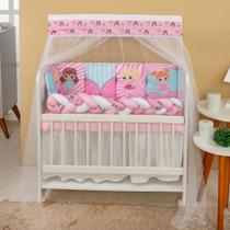 Kit Mini Berço 13 peças para Bebê Menina Bonequinhas Kit Mini Berço 13 peças para Bebê Menina Bonequinhas