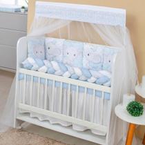 Kit Mini Berço 13 peças para Bebê Menino Elefantinho Azul Coroa
