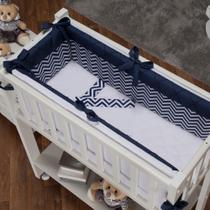 Kit Mini Berço 7 Peças Chevron Azul Marinho Zig-Zag