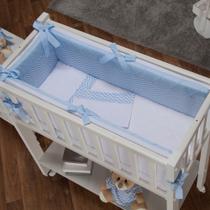 Kit Mini Berço 7 Peças Chevron Azul Zig-Zag